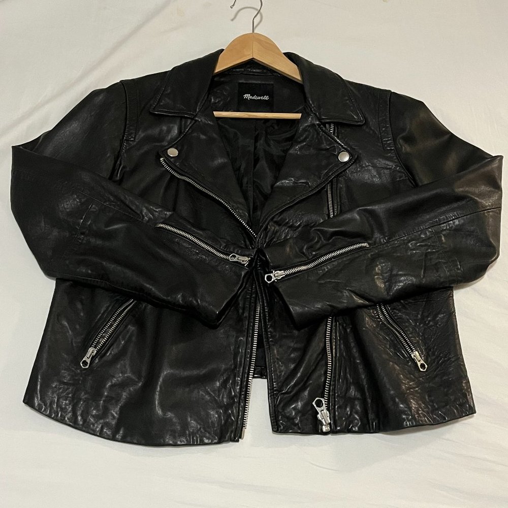 Madewell Washed Leather Motorcycle Jacket - Black XL